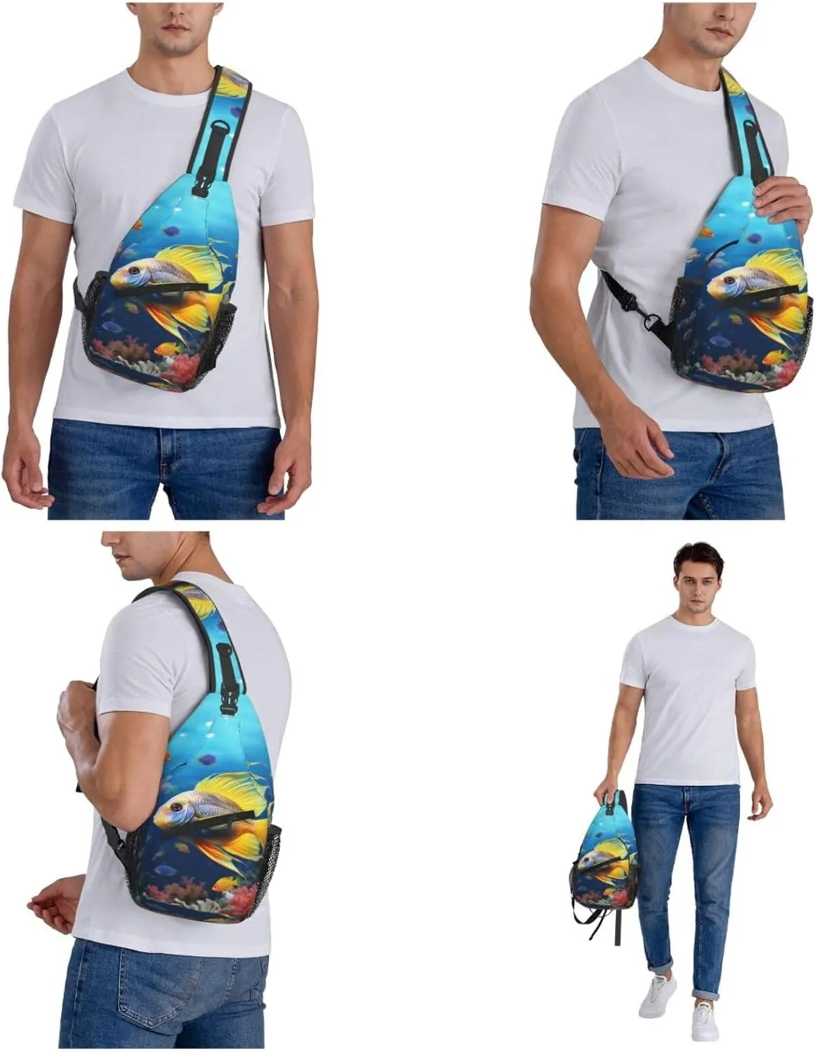 Colorful Fish Sling Bag Backpack For Men Cross Chest Bag Crossbody Shoulder Bag Travel Hiking Daypack