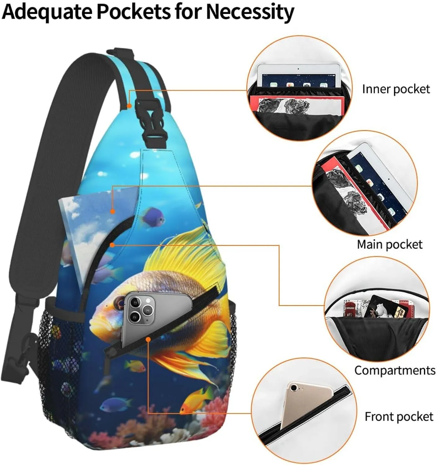 Colorful Fish Sling Bag Backpack For Men Cross Chest Bag Crossbody Shoulder Bag Travel Hiking Daypack