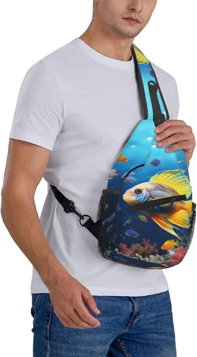 Colorful Fish Sling Bag Backpack For Men Cross Chest Bag Crossbody Shoulder Bag Travel Hiking Daypack