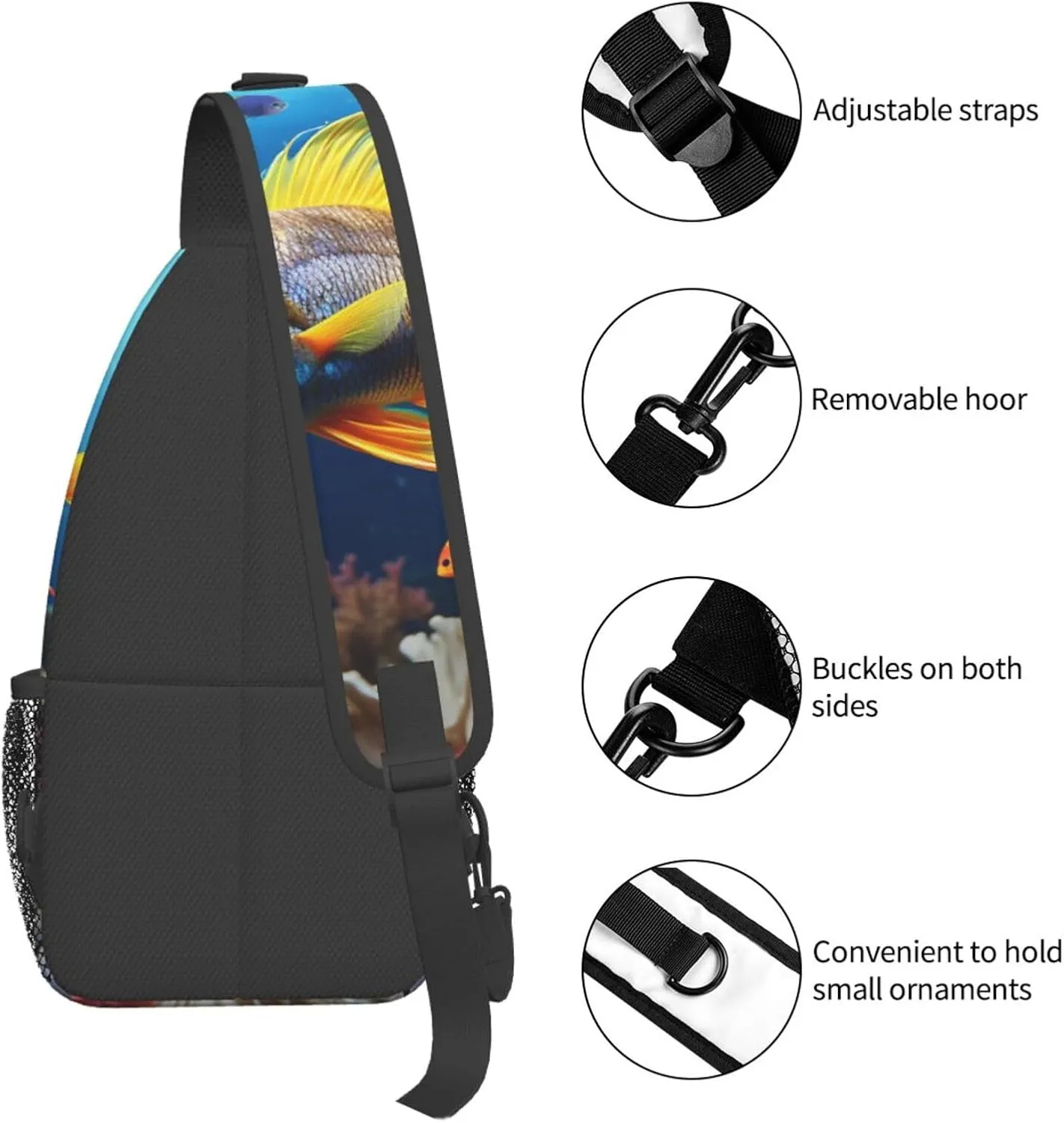 Colorful Fish Sling Bag Backpack For Men Cross Chest Bag Crossbody Shoulder Bag Travel Hiking Daypack