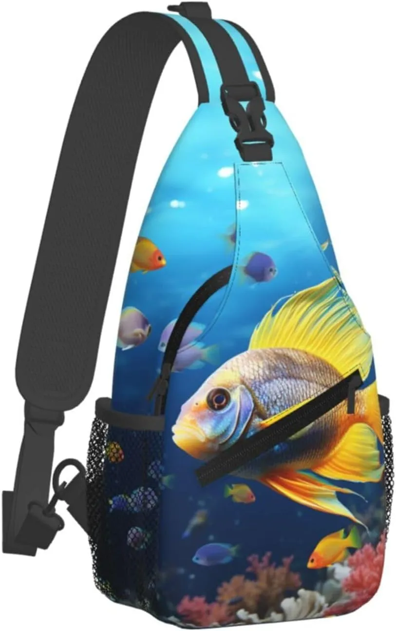 Colorful Fish Sling Bag Backpack For Men Cross Chest Bag Crossbody Shoulder Bag Travel Hiking Daypack