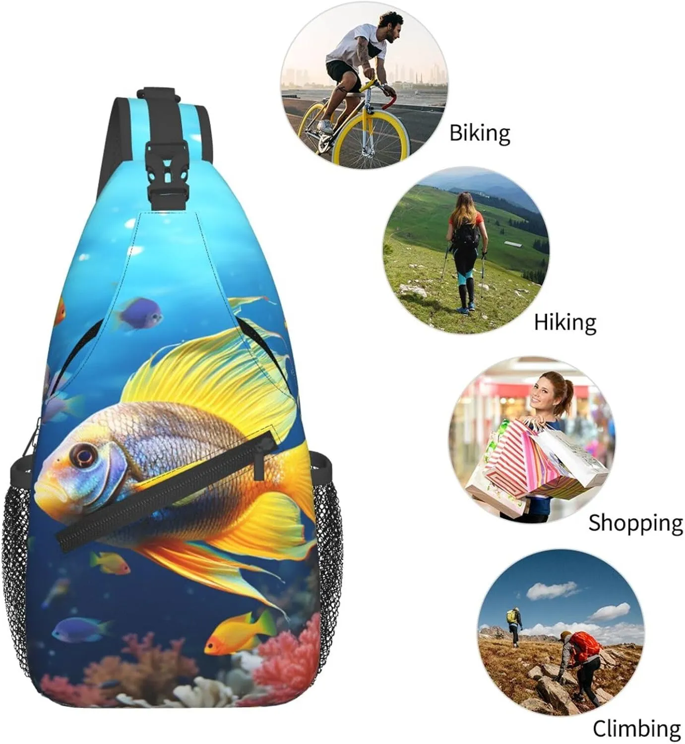 Colorful Fish Sling Bag Backpack For Men Cross Chest Bag Crossbody Shoulder Bag Travel Hiking Daypack