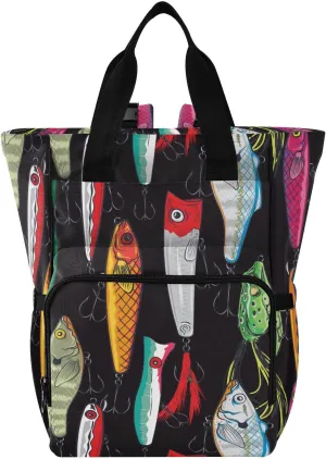 Colorful Fishing Lures Diaper Bag Backpack for Baby Boys Girls Baby Essentials Travel Tote with Stroller Straps & Bottle Storage Large Travel Diaper Backpack for Dads Moms Hiking Shopping Traveling