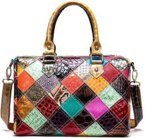 Colorful Handbag and Purse for Women Multi-colored Genuine Leather Shoulder Bag Shiny Snake Print Crossbody Satchel