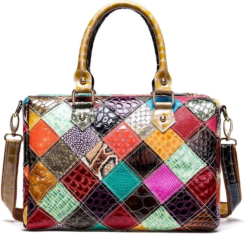 Colorful Handbag and Purse for Women Multi-colored Genuine Leather Shoulder Bag Shiny Snake Print Crossbody Satchel