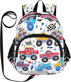Colorful Monster Trucks Kids Backpack for Toddler Custom Preschool Bookbag Kindergarten Cute M 10L
