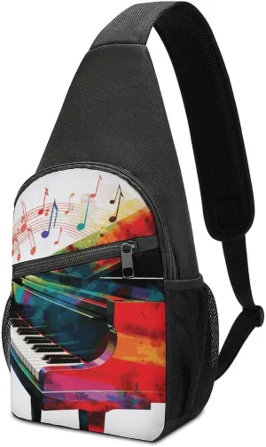 Colorful Piano Keyboard Music Sling Bag Mini Crossbody Bags Travel Daypack Fanny Chest Bag Sling Backpack for Men Women