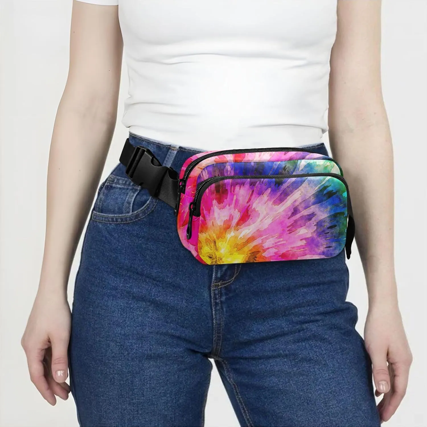 Colorful Tie Dye Rainbow Women Fanny Pack Waterproof Hip Pack Belt Pouch Cute Waist Purse for Women