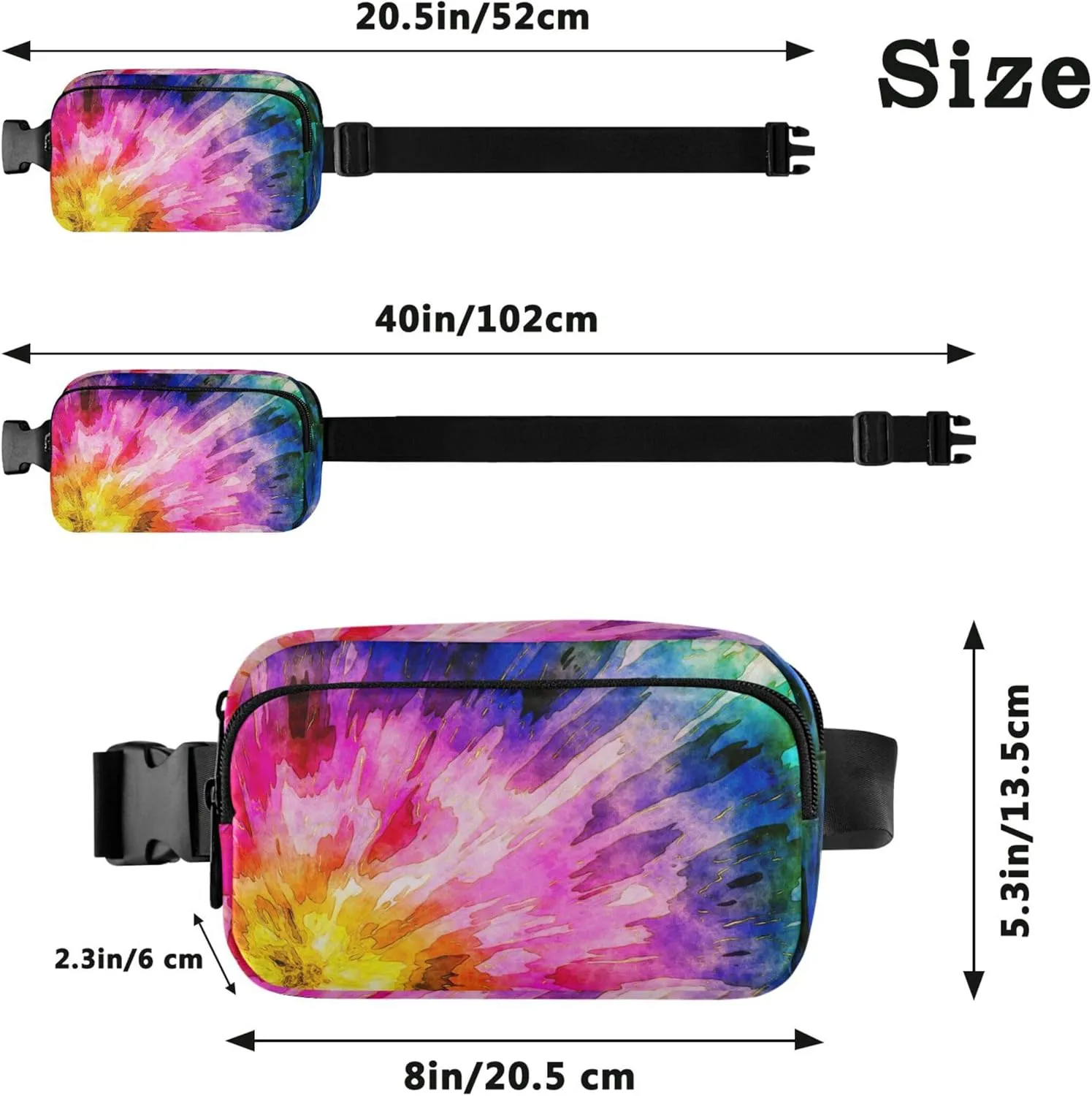 Colorful Tie Dye Rainbow Women Fanny Pack Waterproof Hip Pack Belt Pouch Cute Waist Purse for Women