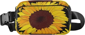 Colorful Yellow Sunflowers Black Womens Fanny Pack Cartoon Hip Pouch Belt Bag Waterproof Crossbody Waist Pack