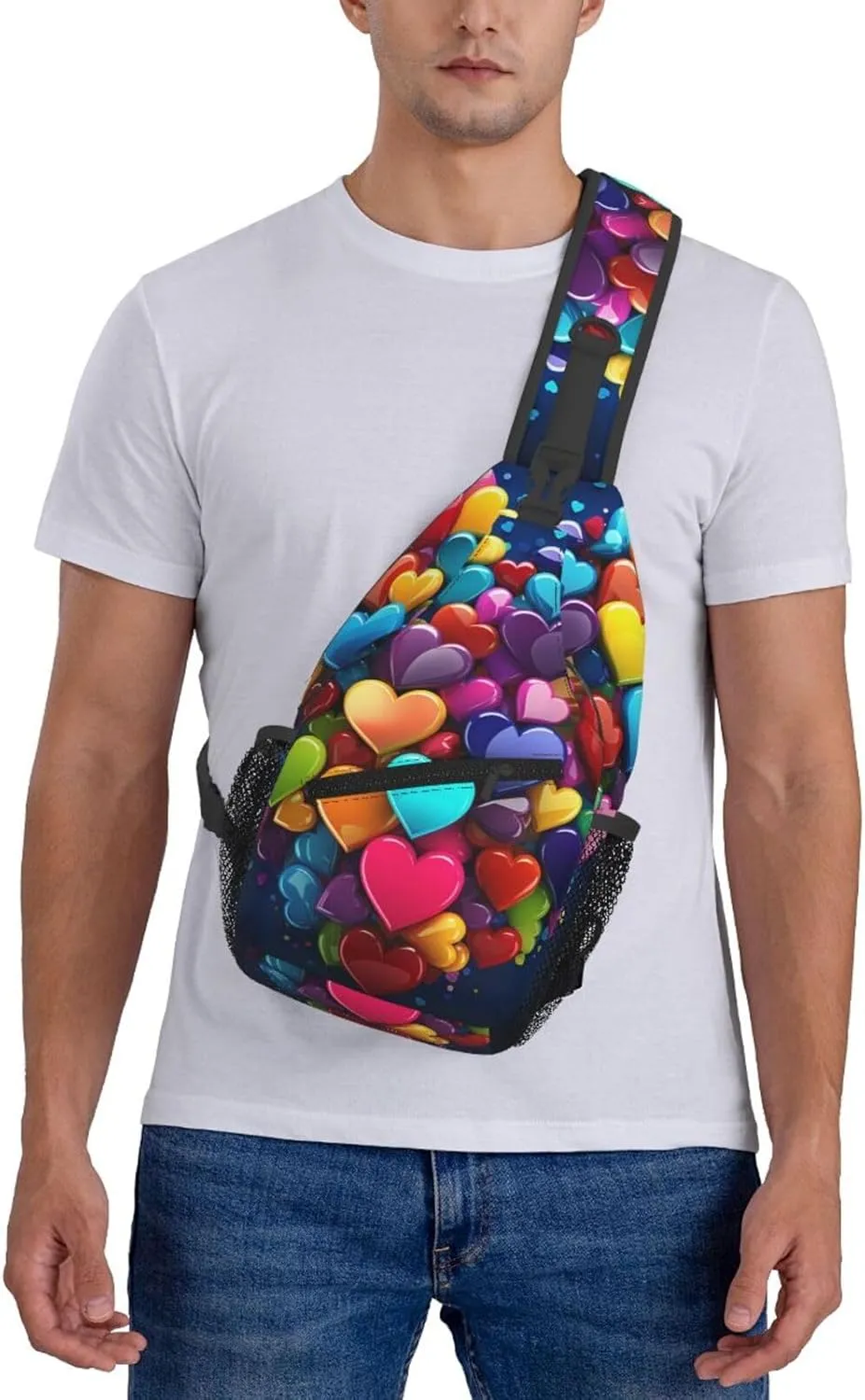 Colourful Heart Sling Bag Backpack For Men Cross Chest Bag Crossbody Shoulder Bag Travel Hiking Daypack
