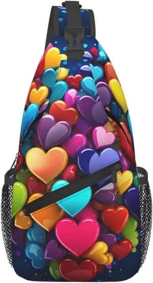 Colourful Heart Sling Bag Backpack For Men Cross Chest Bag Crossbody Shoulder Bag Travel Hiking Daypack