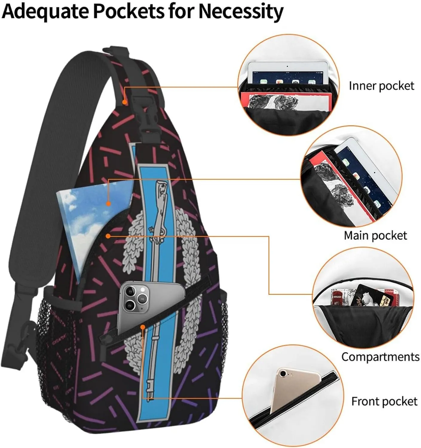 Combat Infantry Badge Crossbody Backpack Chest Shoulder Bag Lightweight One Strap Travel Hiking Daypack