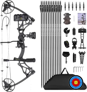 Compound Bow Package for Adults and Teens, 0-70 Lbs Draw Weight,23.5"-31" Draw Length,Limbs Made in USA,Lightweight Design,Archery Hunting Bow Set, Fully Adjustable,2024 New