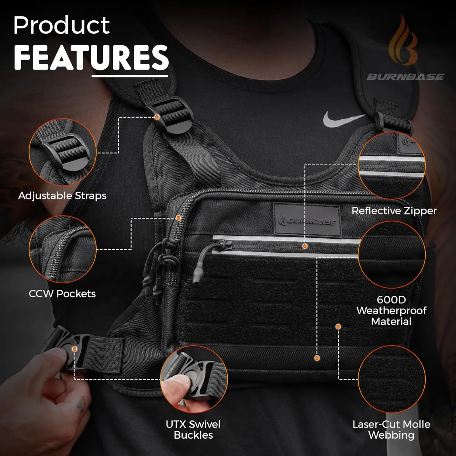 Concealed Carry Chest Pack Running Chest Bag for Men or Women Chest Vest Holster EDC Travel Chest Pack for Running, Hiking, Workouts BLACK