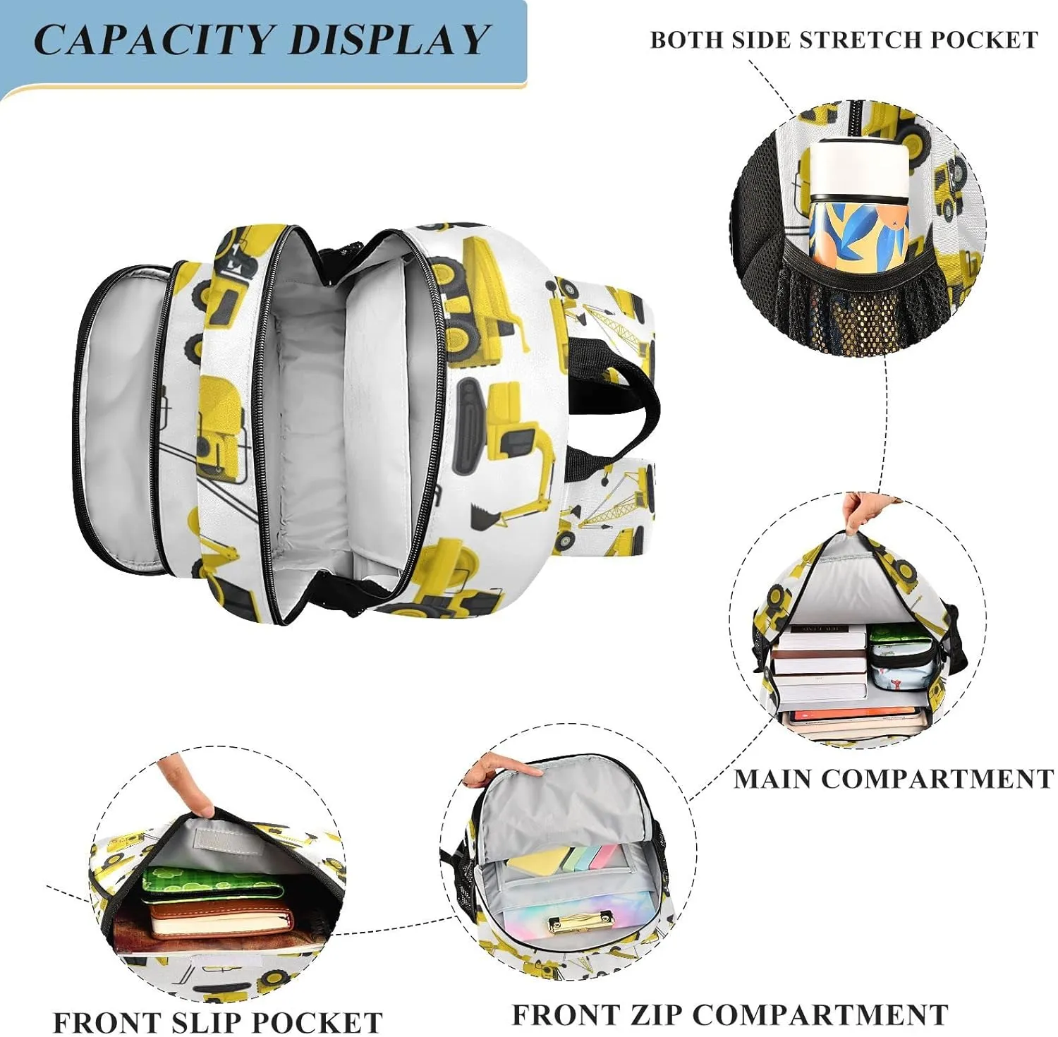 Construction Truck Excavator Bulldozer Backpack for Student; School Backpacks Travel Laptop Bags Bookbags for Suitable for ages 6-12 Student