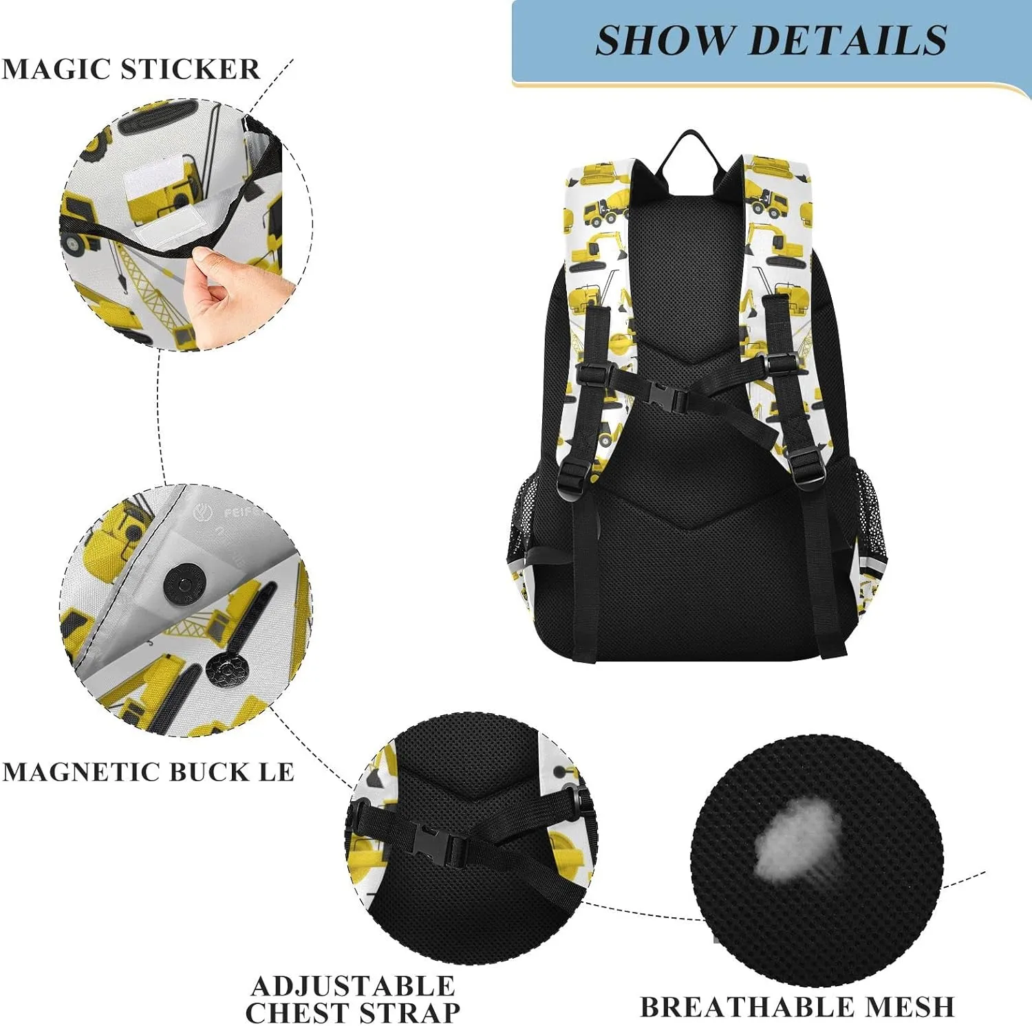 Construction Truck Excavator Bulldozer Backpack for Student; School Backpacks Travel Laptop Bags Bookbags for Suitable for ages 6-12 Student