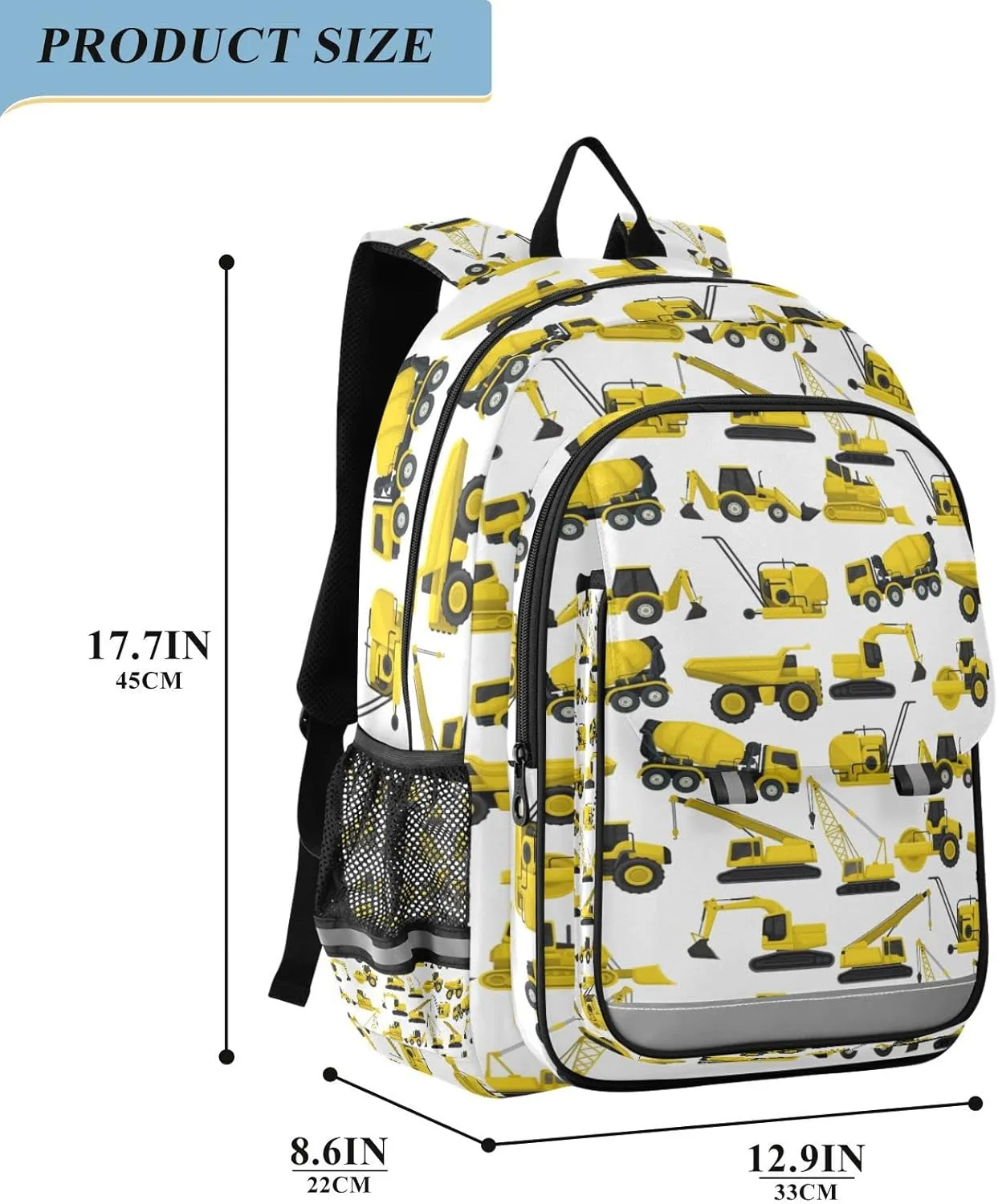 Construction Truck Excavator Bulldozer Backpack for Student; School Backpacks Travel Laptop Bags Bookbags for Suitable for ages 6-12 Student
