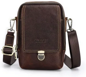 Contacts Full Grain Leather Mini Crossbody Waist Pack Small Sling Bag Travel Phone Wallet Climbing Belt Bag Side Bag