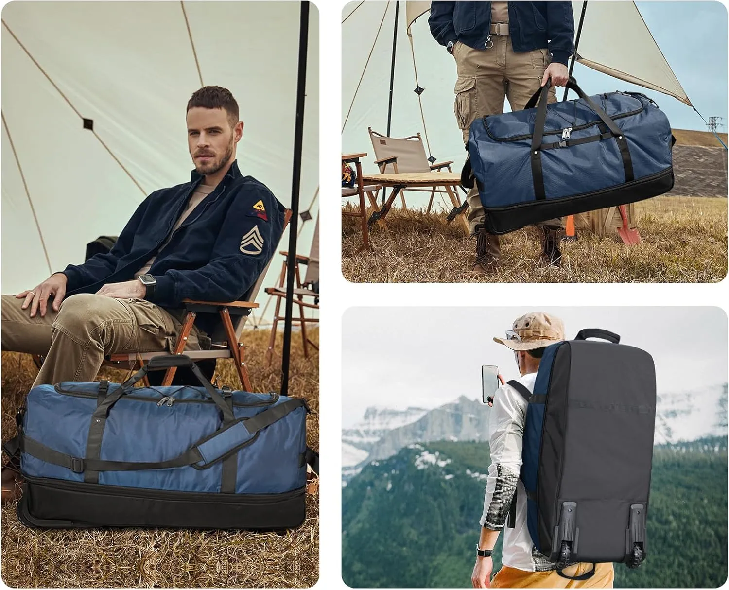 CONTAIL 32" Soft-Sided Rolling Duffle Bag with 2 Wheels,Expandable from 110L to 140L,Foldable Travel Duffel with Multiple Compartments,Navy