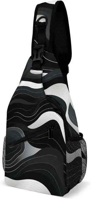 Contour Topography Map Pattern Sling Backpack Multipurpose Crossbody Shoulder Bag Printed Chest Bag Travel Hiking Daypack