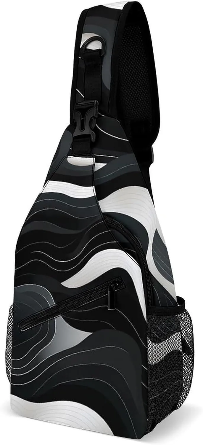 Contour Topography Map Pattern Sling Backpack Multipurpose Crossbody Shoulder Bag Printed Chest Bag Travel Hiking Daypack
