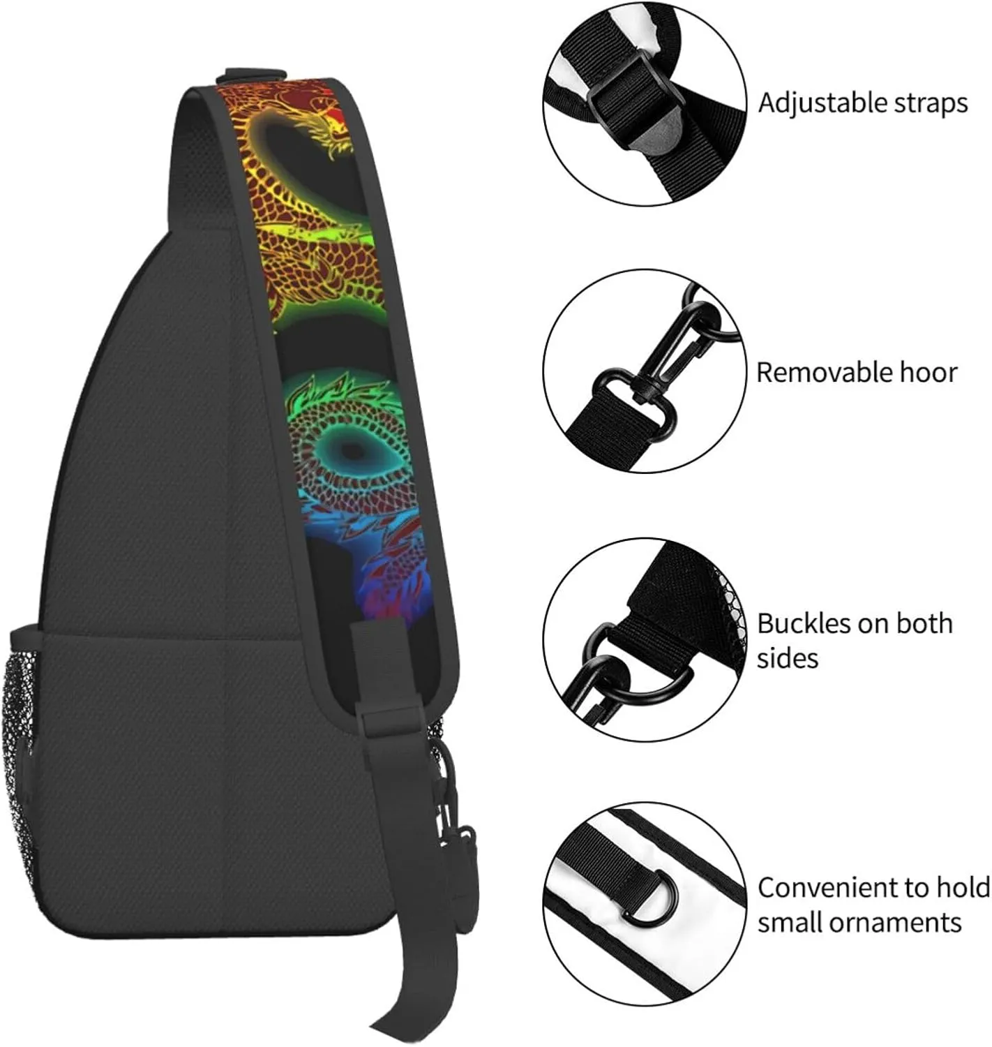 Cool Dragon Crossbody Bags for Women Men Red Dragon Sling Bag Backpack Casual Chest Bag with Adjustable Shoulder Strap
