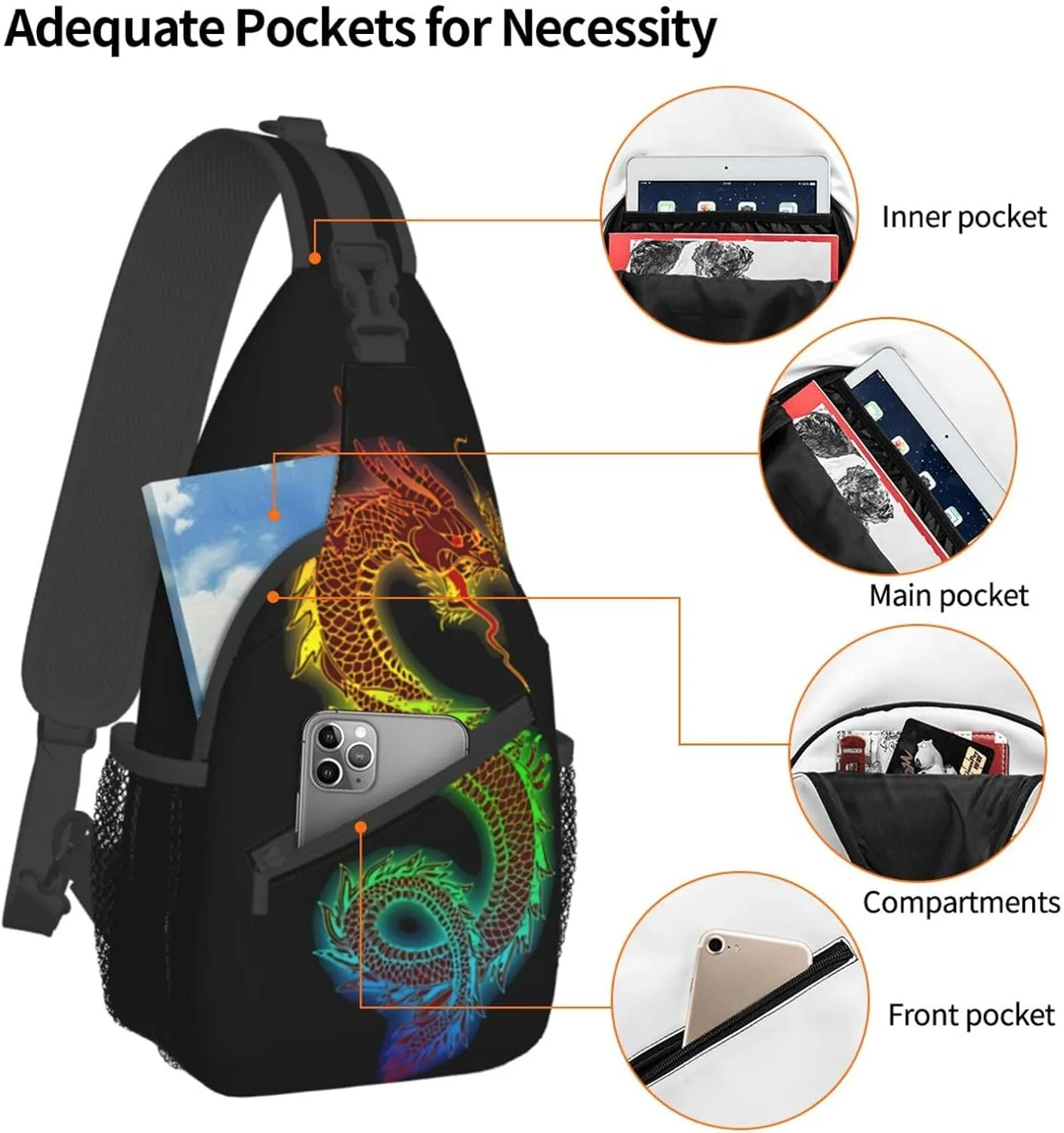Cool Dragon Crossbody Bags for Women Men Red Dragon Sling Bag Backpack Casual Chest Bag with Adjustable Shoulder Strap