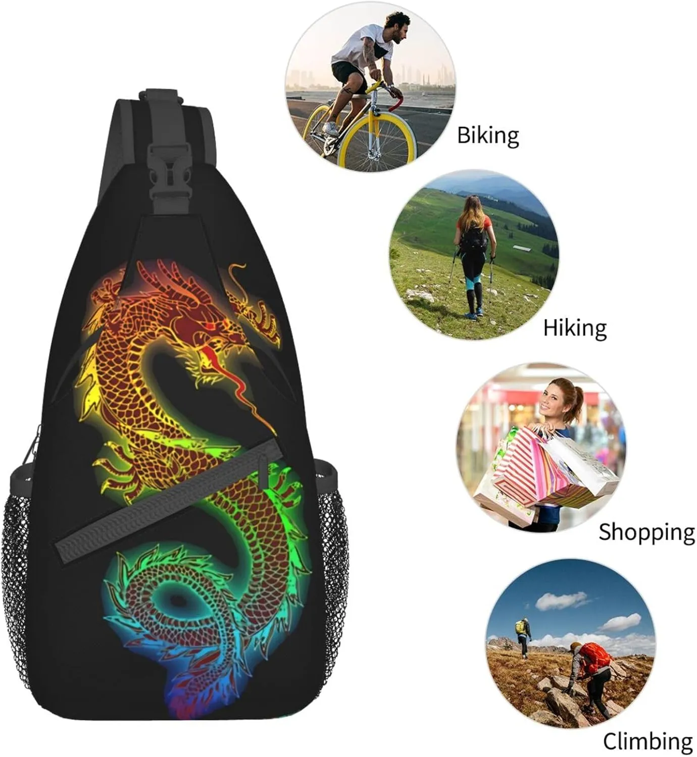 Cool Dragon Crossbody Bags for Women Men Red Dragon Sling Bag Backpack Casual Chest Bag with Adjustable Shoulder Strap