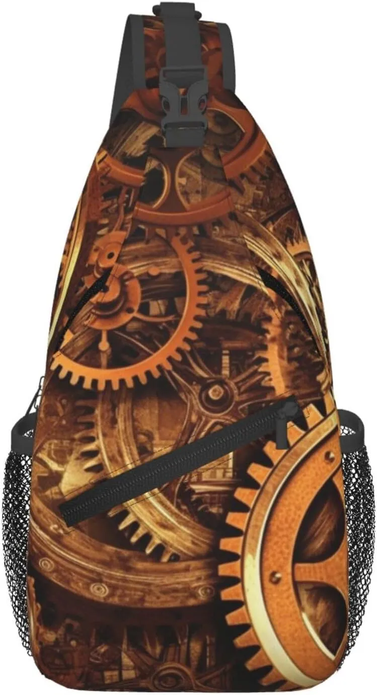 Cool Steampunk Gears Crossbody Bags for Men Women Fashion Sling Backpack Casual Chest Bag Travel Hiking Daypack
