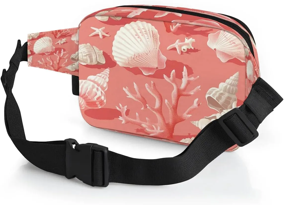 Coral Seashell Crossbody Bags for Women Trendy Waterproof Fanny Pack with Adjustable Strap Fanny Pack for Travel Shopping Running and Daily Use