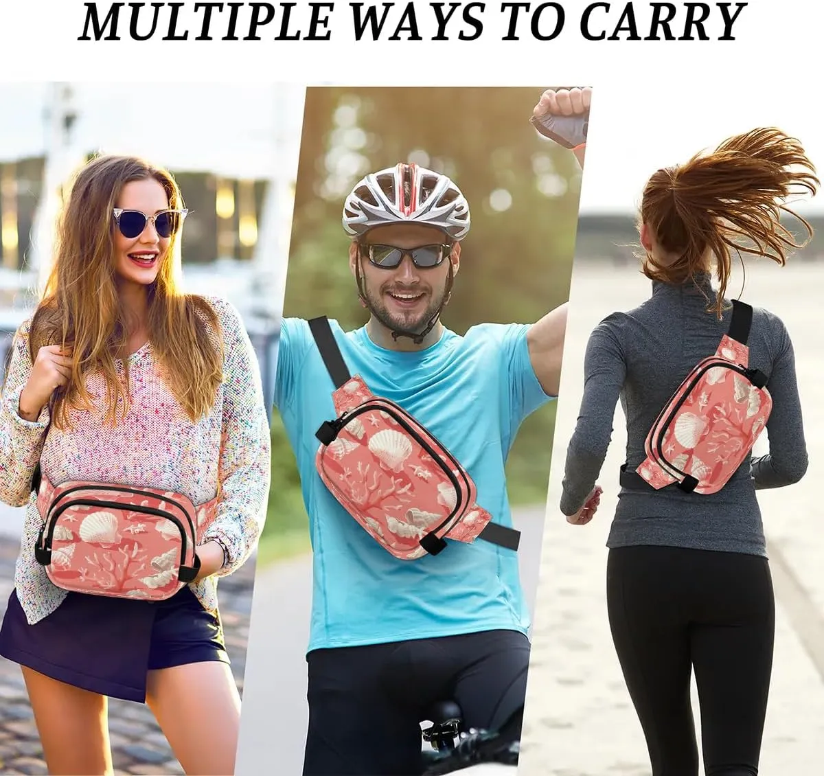 Coral Seashell Crossbody Bags for Women Trendy Waterproof Fanny Pack with Adjustable Strap Fanny Pack for Travel Shopping Running and Daily Use