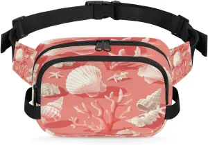 Coral Seashell Crossbody Bags for Women Trendy Waterproof Fanny Pack with Adjustable Strap Fanny Pack for Travel Shopping Running and Daily Use