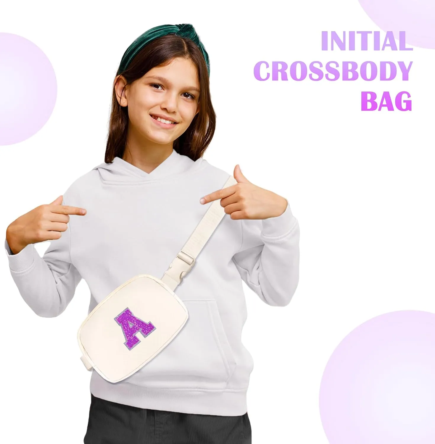 COSHAYSOO Fanny Pack Belt Bag Crossbody for Girls Cross Body Purse Personalized Preppy Birthday Easter Gifts Teen Girls Travel Everywhere Essentials Bum Bag Ivory Sparkly Initial Letter A