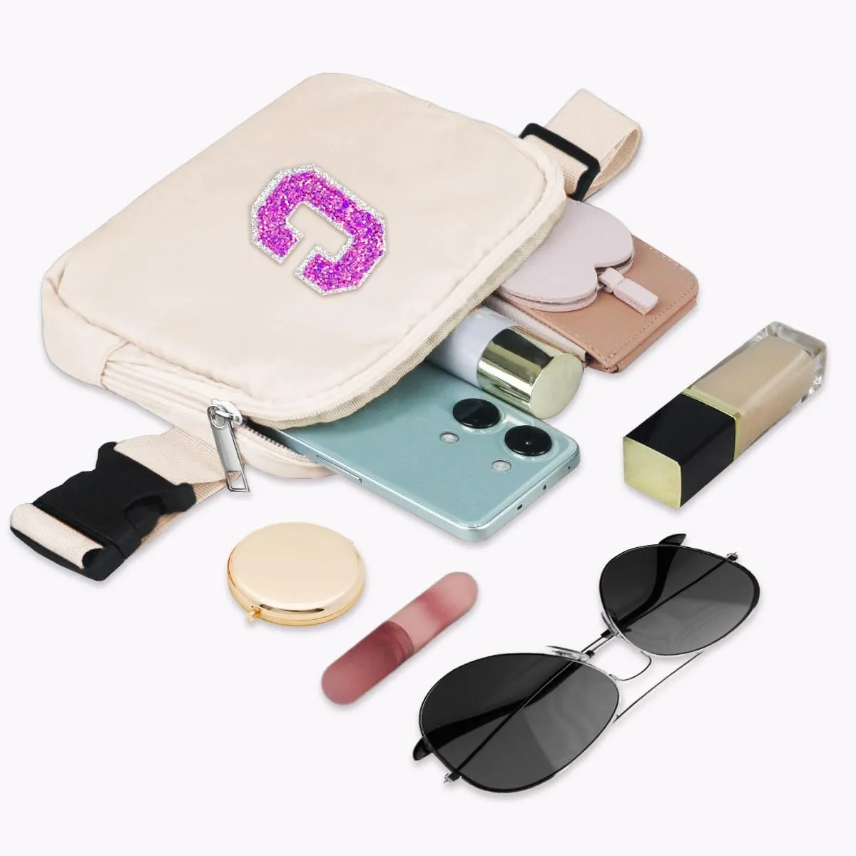 COSHAYSOO Small Waist Fanny Pack Belt Bag with Initial Letter Adjustable Strap for Women Teen Girl Sports Walking, Valentines Easter Gifts Cross Body Travel Purse Fashion Cute Preppy Pouch Ivory (C)