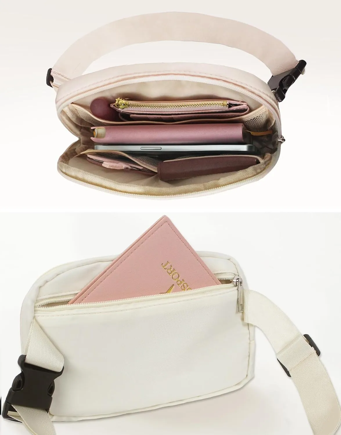 COSHAYSOO Small Waist Fanny Pack Belt Bag with Initial Letter Adjustable Strap for Women Teen Girl Sports Walking, Valentines Easter Gifts Cross Body Travel Purse Fashion Cute Preppy Pouch Ivory (C)
