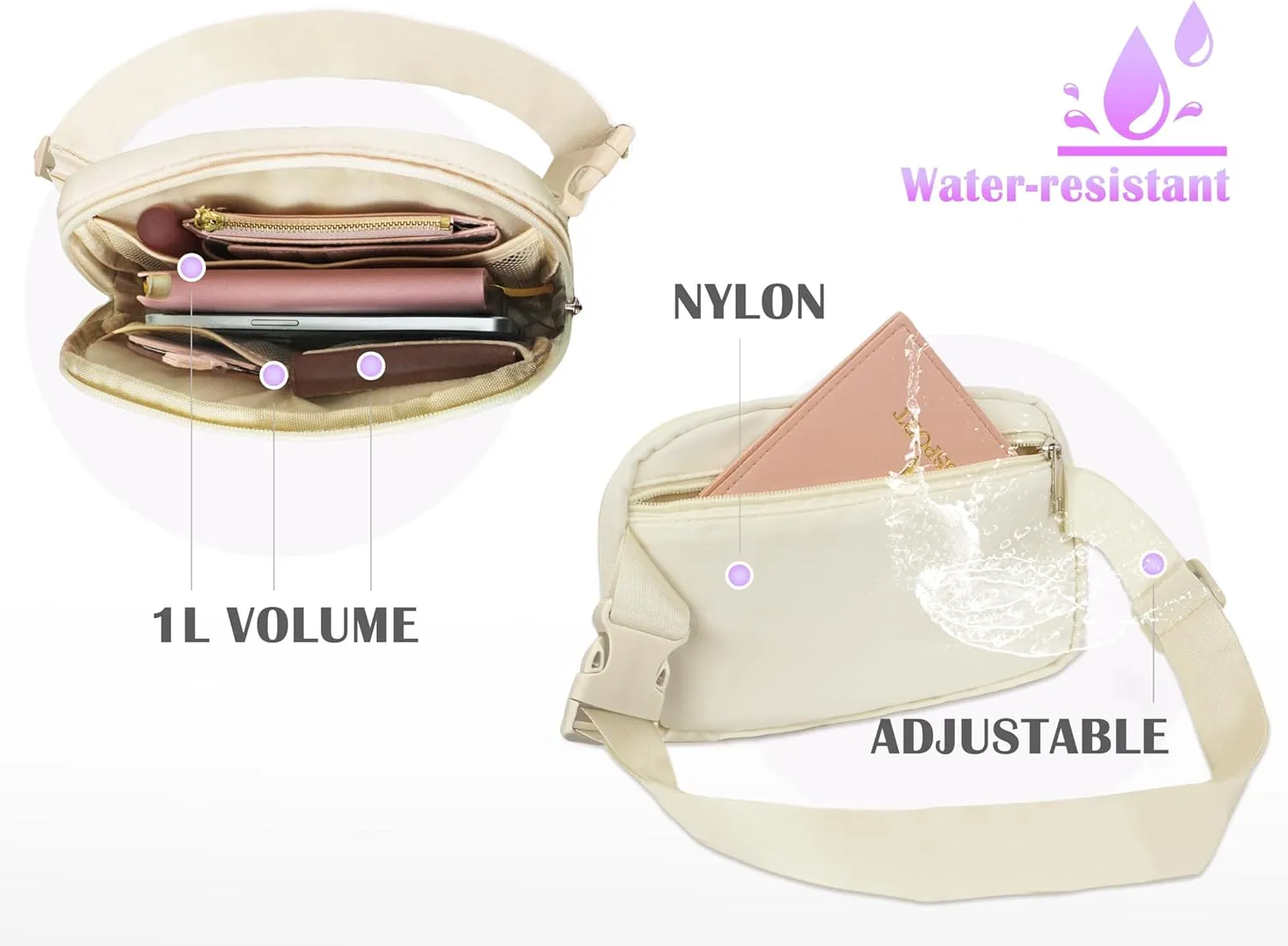 COSHAYSOO Small Waist Fanny Pack Belt Bag with Initial Letter Patch Adjustable Strap for Women Girls Running Traveling, Mini Crossbody Travel Purse Sports Events Festival Practical Pouch Ivory (I)