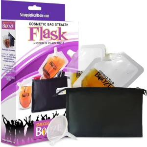 Cosmetic Bag with 2 Hidden Conceable Drink Pouches by Smuggle Your Booze - 4 oz Reusable Soft Travel Flasks for Cruise, Concerts, Beach | Leak-Proof Liquor Disguise Pouches Bags with Funnel for Women
