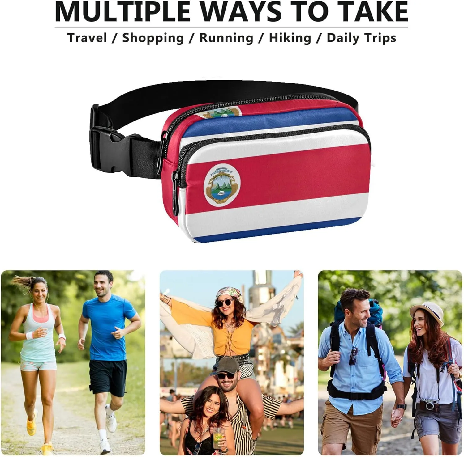Costa Rica Flag Fanny Packs Women Waterproof Hip Pack Belt Pouch Flower Crossbody Waist Purse