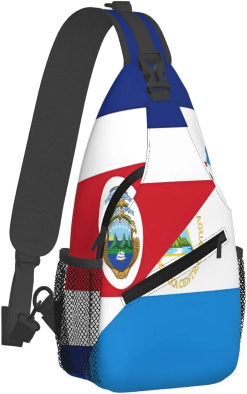 Costa Rica Nicaragua Flag Crossbody Bags Sling Backpack Cross Chest Bag Sports Shoulder Bag Gym Fanny Pack Adjustable Cycling Daypack Diagonally Rucksack for Running