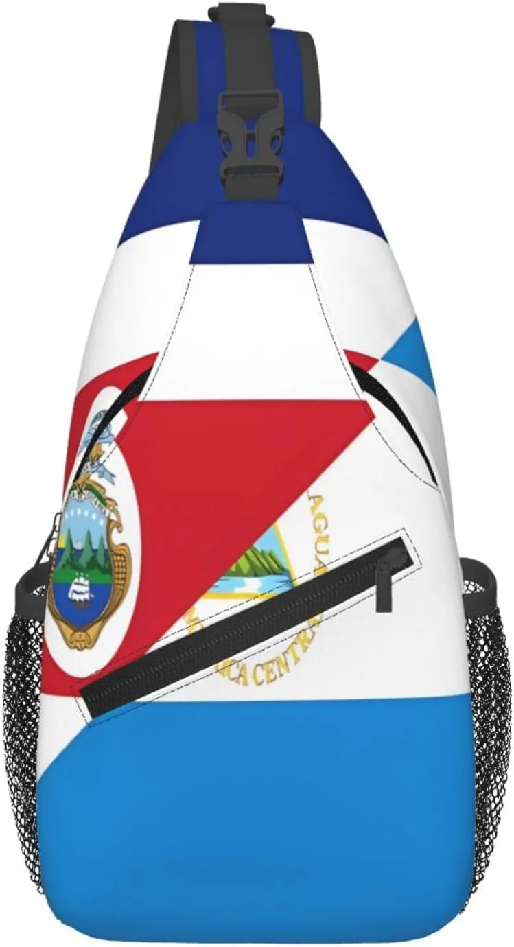 Costa Rica Nicaragua Flag Crossbody Bags Sling Backpack Cross Chest Bag Sports Shoulder Bag Gym Fanny Pack Adjustable Cycling Daypack Diagonally Rucksack for Running