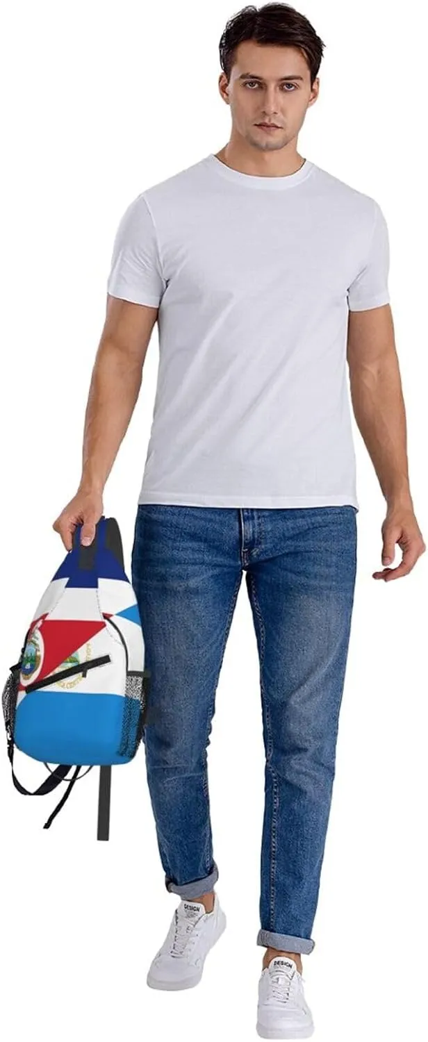 Costa Rica Nicaragua Flag Crossbody Bags Sling Backpack Cross Chest Bag Sports Shoulder Bag Gym Fanny Pack Adjustable Cycling Daypack Diagonally Rucksack for Running