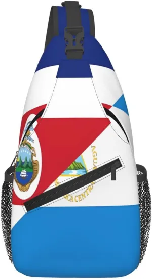 Costa Rica Nicaragua Flag Crossbody Bags Sling Backpack Cross Chest Bag Sports Shoulder Bag Gym Fanny Pack Adjustable Cycling Daypack Diagonally Rucksack for Running