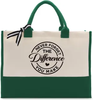 Cotton Canvas Tote Bag for Women, Canvas Tote Bag for Gifting, Tote Bag Gift for Coworker, Retirement Gifts Travel Bag, Farewell Gift for Coworker Leaving, Never Forget The Difference You Make B1