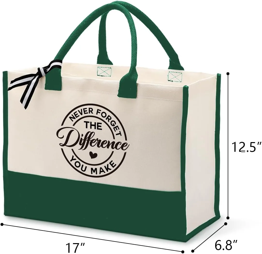 Cotton Canvas Tote Bag for Women, Canvas Tote Bag for Gifting, Tote Bag Gift for Coworker, Retirement Gifts Travel Bag, Farewell Gift for Coworker Leaving, Never Forget The Difference You Make B1