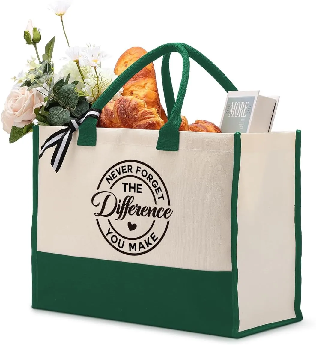 Cotton Canvas Tote Bag for Women, Canvas Tote Bag for Gifting, Tote Bag Gift for Coworker, Retirement Gifts Travel Bag, Farewell Gift for Coworker Leaving, Never Forget The Difference You Make B1