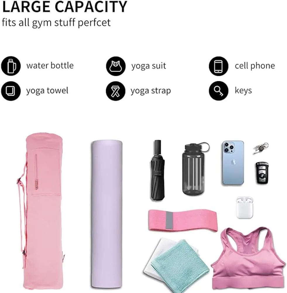 Cotton yoga mat bag with Pockets and Adjustable Strap - Full Zip Cargo Yoga Mat Carrier Bag - Bag for 1/4" 1/3" Thick Yoga Mat