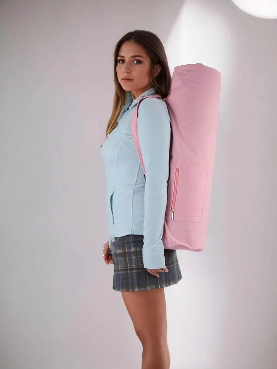 Cotton yoga mat bag with Pockets and Adjustable Strap - Full Zip Cargo Yoga Mat Carrier Bag - Bag for 1/4" 1/3" Thick Yoga Mat