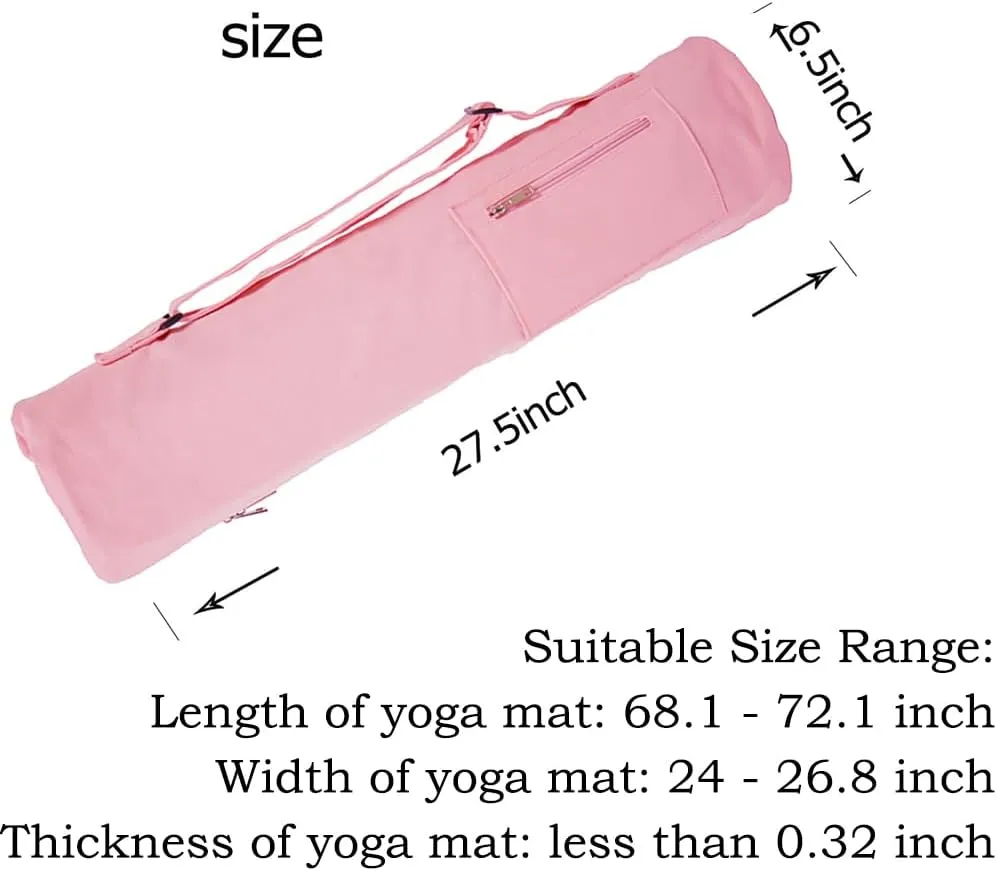 Cotton yoga mat bag with Pockets and Adjustable Strap - Full Zip Cargo Yoga Mat Carrier Bag - Bag for 1/4" 1/3" Thick Yoga Mat
