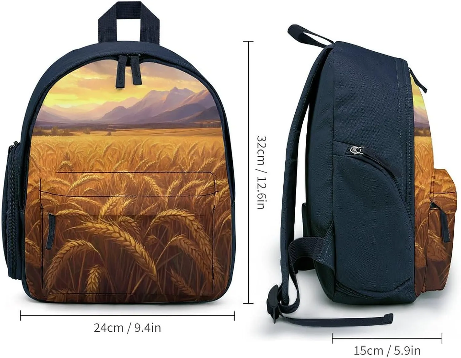 Country Wheat Golden Sunset Cute Printed Backpack Lightweight Shoulder Bag Travel Daypack for Camping Picnic Blue-style